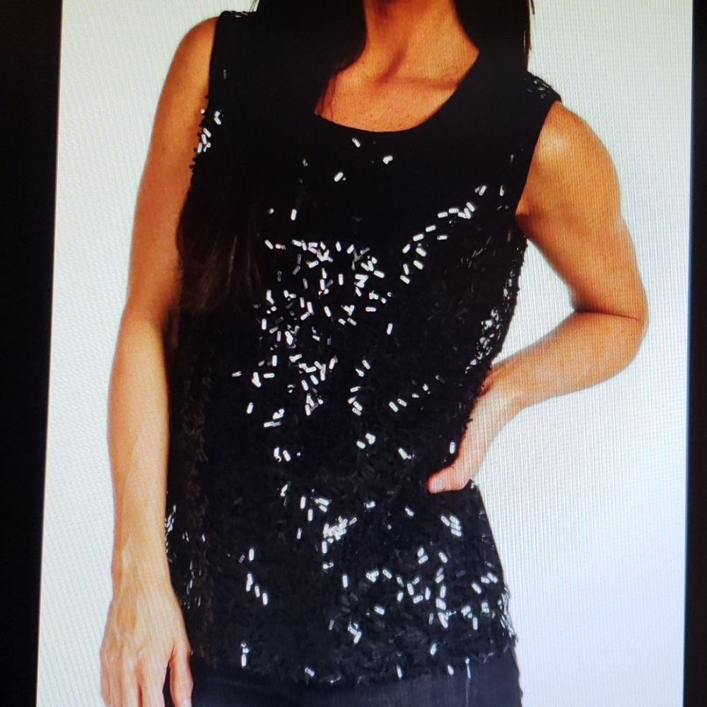 Jones New York Black Eyelash Sequins Cami Top Size XL